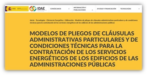 IDAE publica modelos de pliegos de contrato de servicios energéticos