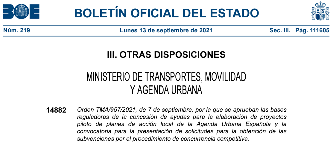 El MITMA aprueba ayudas para la elaboración de proyectos piloto de Planes de Acción Local de la Agenda Urbana Española