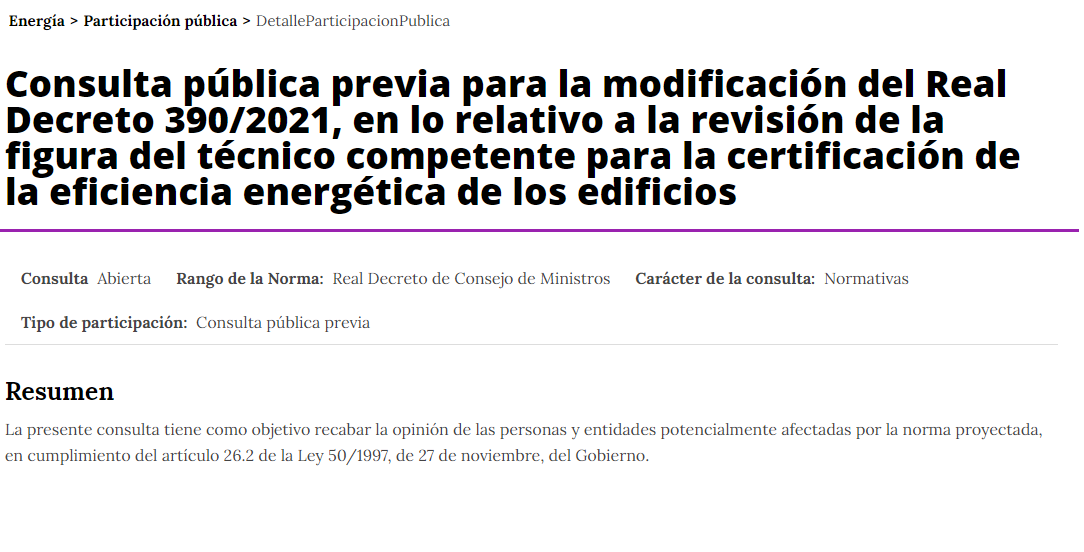 El MITECO lanza una consulta pública previa a la modificación del RD 390/2021