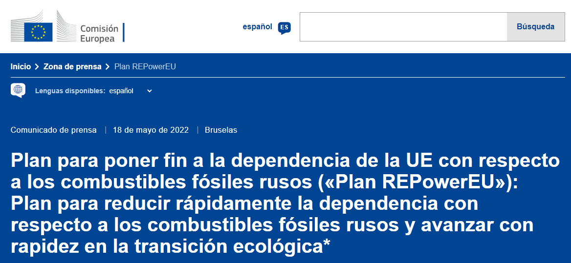 Plan para poner fin a la dependencia de la UE con respecto a los combustibles fósiles rusos («Plan REPowerEU»): Plan para reducir rápidamente la dependencia con respecto a los combustibles fósiles rusos y avanzar con rapidez en la transición ecológica