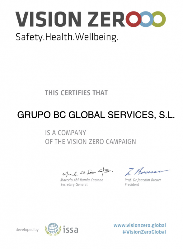 Grupo BC y sus empresas obtienen el certificado visión zero (seguridad y salud laboral)