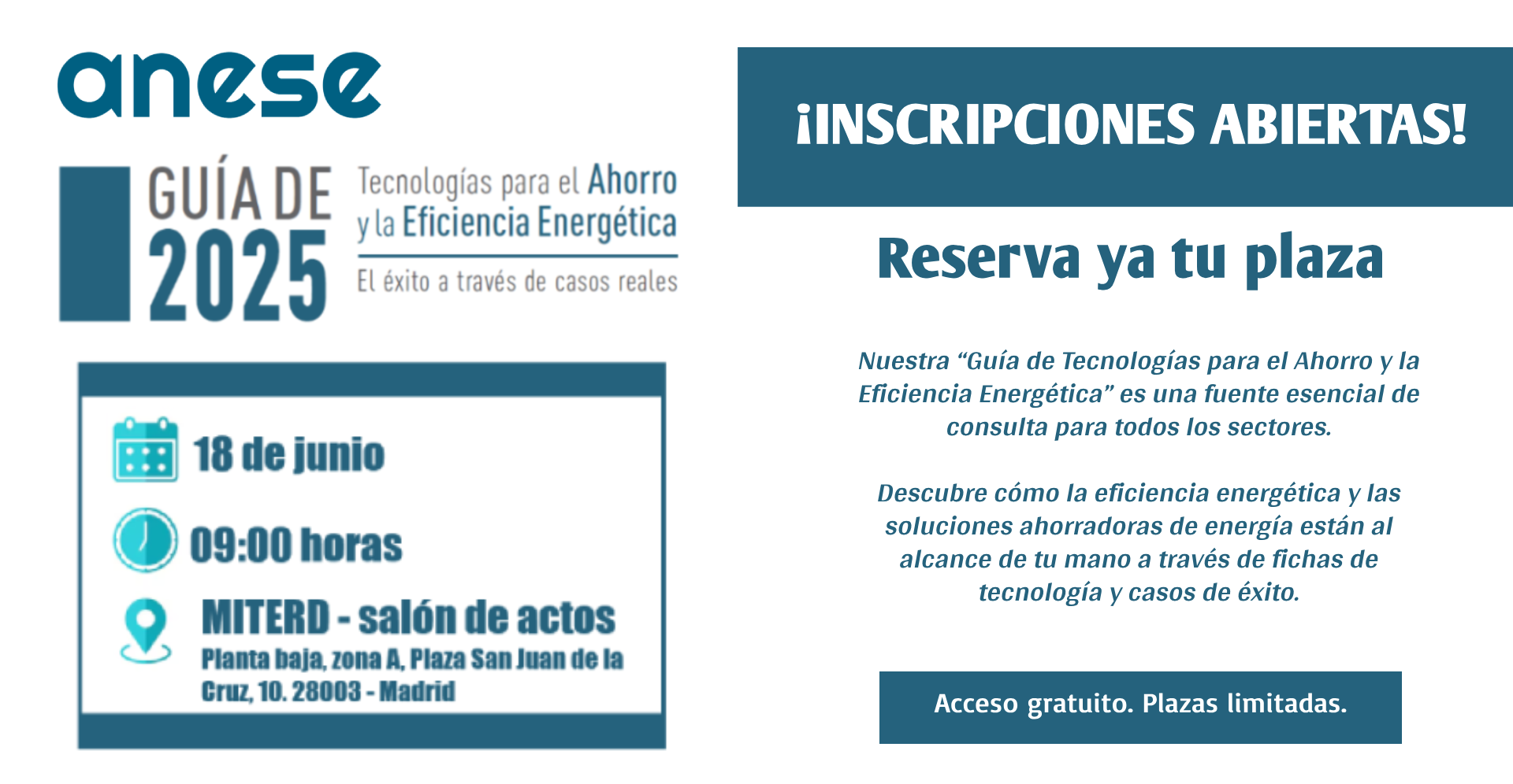 Inscripciones abiertas para la presentación de la «Guía de Tecnologías para el Ahorro y la Eficiencia Energética de ANESE 2025»